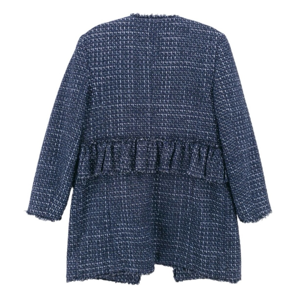 Ann Taylor navy blue metallic tweed ruffle jacket - Picture 7 of 13